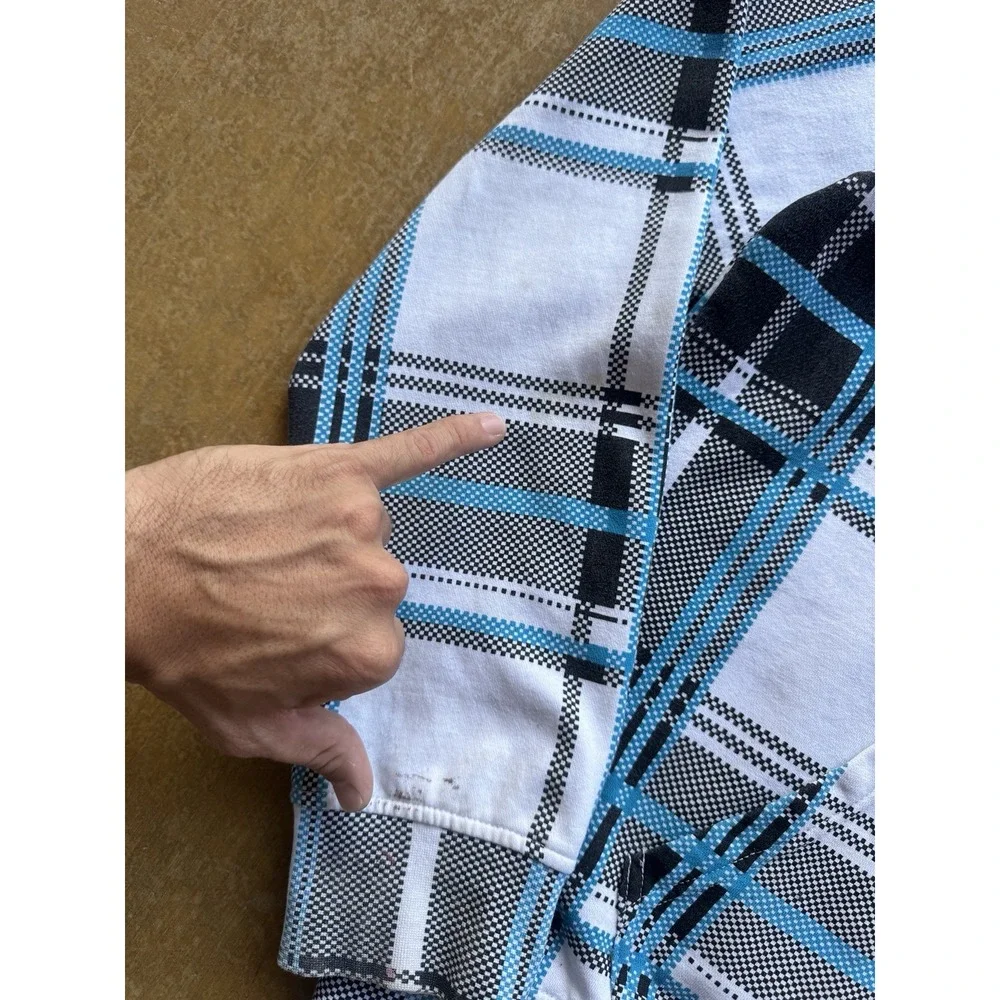 Hurley Heavyweight Plaid Zip Up Hoodie Jacket Skater Y2K Surfer Checkered (XL)